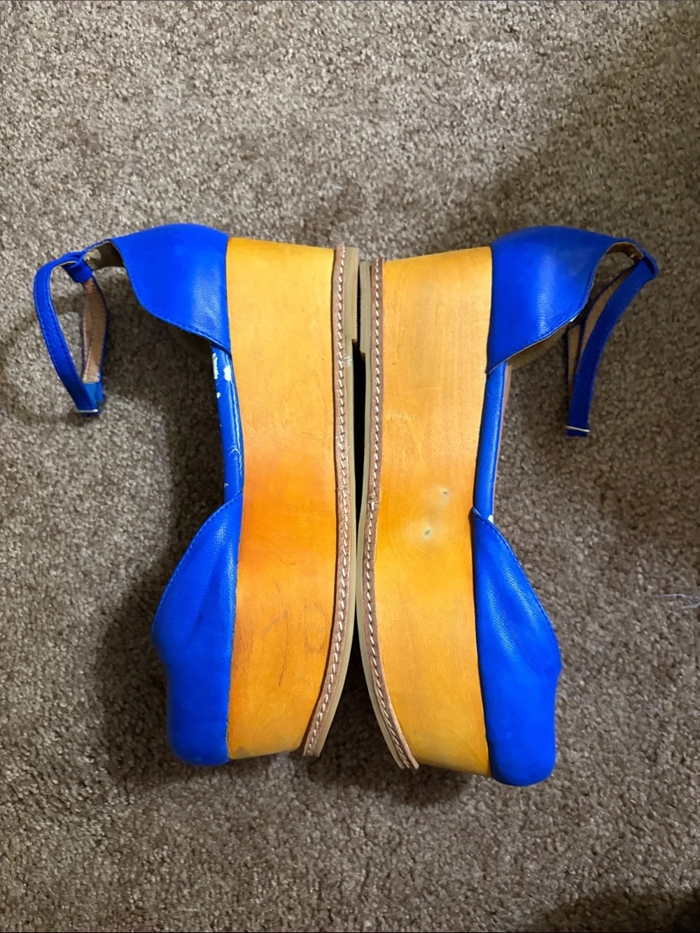 Jeffrey Campbell Bright Blue Wooden Platform Wedges with Ankle Strap